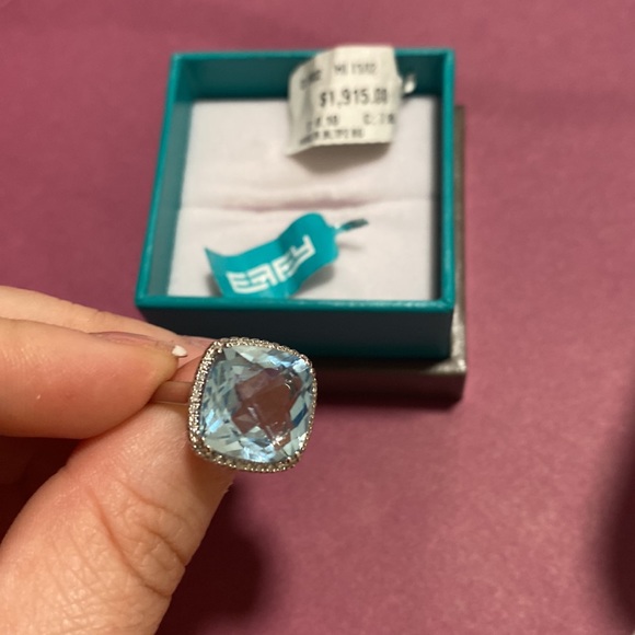 EFFY 14K White Gold, Diamond & amp. Blue Topez Solitaire Ring Size 7 -$1,915.00 - Picture 4 of 4